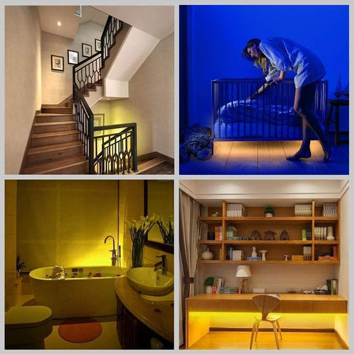 LED Strip mit Bewegungsmelder 1M, LED Schrankbeleuchtung Batteriebetrieben Streifen,Warmweiß 3000K Nachtlicht Stripe für Schrank,Treppe, Bett, Babyzimmer, Küche,Bücherregal