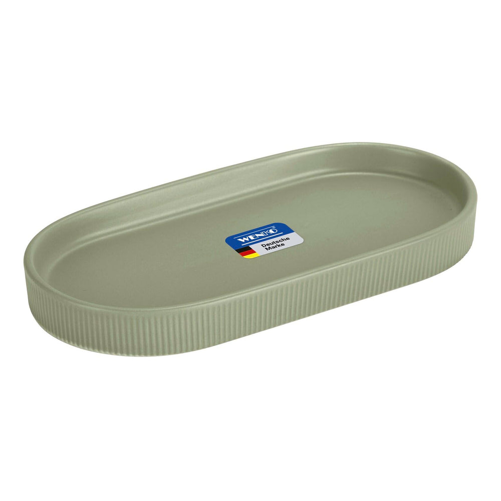 WENKO Ablage Mod. Fablo aus Keramik mit Rillenoptik, freistehend, Badezimmer-Organizer, Badablage, Schmuckschale, dekoratives Tablett für Badezimmer, Schlafzimmer, Wohnzimmer, Büro, Creme matt