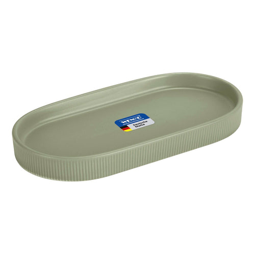 WENKO Ablage Mod. Fablo aus Keramik mit Rillenoptik, freistehend, Badezimmer-Organizer, Badablage, Schmuckschale, dekoratives Tablett für Badezimmer, Schlafzimmer, Wohnzimmer, Büro, schwarz matt