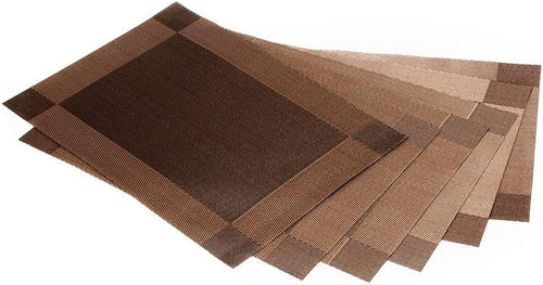 Platzdeckchen Rutschfest Abwaschbar Tischmatten aus PVC Abgrifffeste Hitzebeständig Tischsets Schmutzabweisend, 6er Set Platzsets, 30x45cm, Braun
