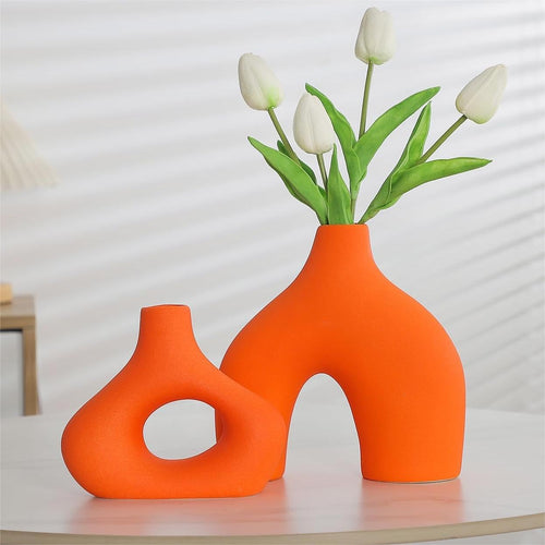 CEMABT Beige Keramikvase 2er-Set Doppelberg vasen für Moderne Boho Nordic Minimalismus-Stil Dekoration -vasen für Wohnzimmer, Hochzeit, Abendessen Tisch, Party, Büro und Schlafzimmer