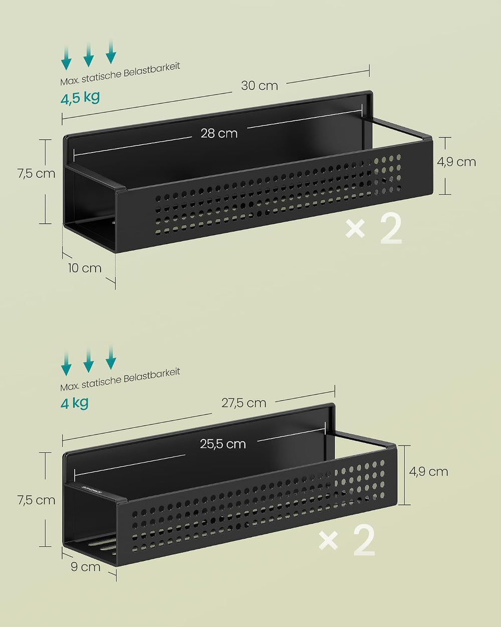SONGMICS Gewürzregal magnetisch, 4er Set, Magnetregal, Gewürz Organizer