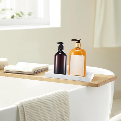 2 Stück Badezimmer Tablett, Rechteckiges Tablett, Badezimmertablett, Tabletts für das Bad, Badezimmer Aufbewahrungstablett für Seife Handtuch Parfümhalter Kerzen Handtuch Pflanze Schmuck(weiß)