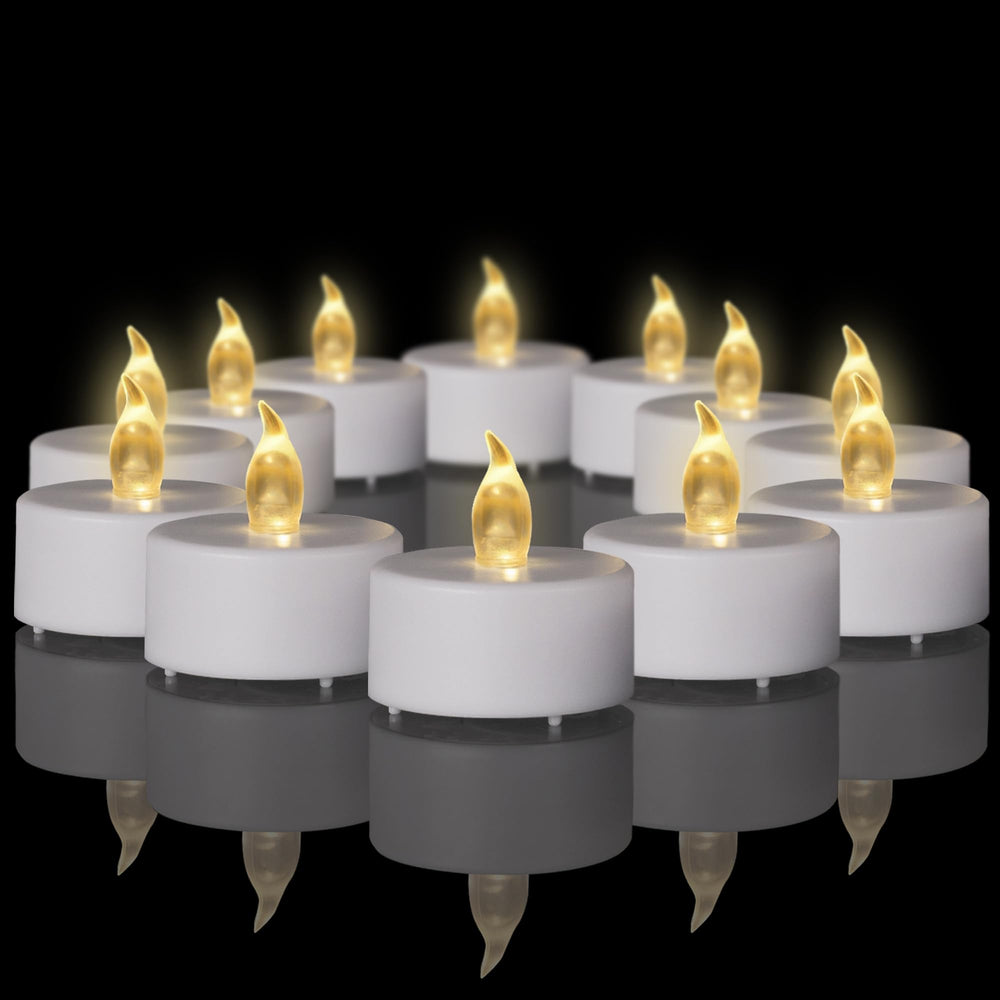 24 Stück LED Teelichter Kerzen, Batteriestart flammenlose realistische hell flackernde elektrische Kerzenlampe, Dose langlebig 200 Stunden Warmweiß, Hochzeiten, Partys ,Festivals，Wohndekoration