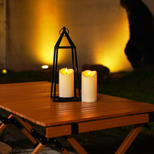 Homemory 7,6 cm x 15 cm Outdoor Wasserdicht Flammenlose LED Kerzen, Batteriebetriebene Kerzen mit Fernbedienung und Timer, Elektrische Fake Plastik Stumpenkerzen, Dunkel Elfenbein, 2er-Set