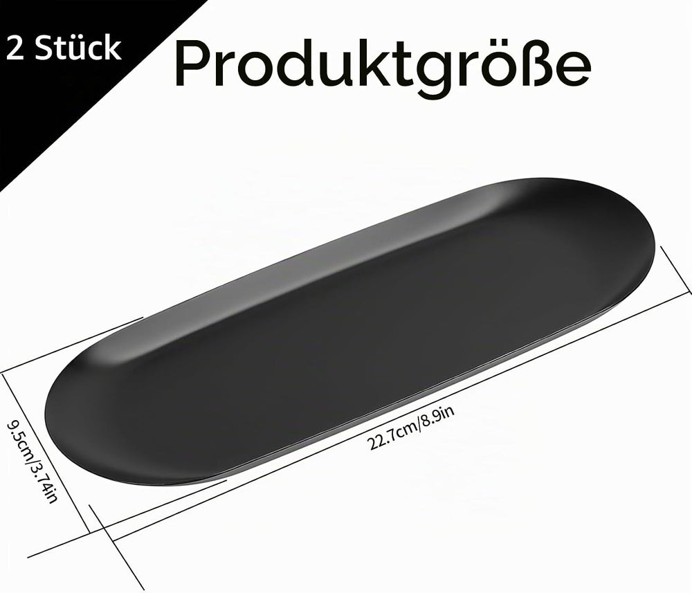2 Stück Deko Tablett Schwarz, Dekotablett, Dekoschale Schmuckschale Schwarz, Servierteller, Bad Tisch Tablett Ablageschale Metall, als Obstschale, Dessertschale, Kerzentablett, Schlüsselablage