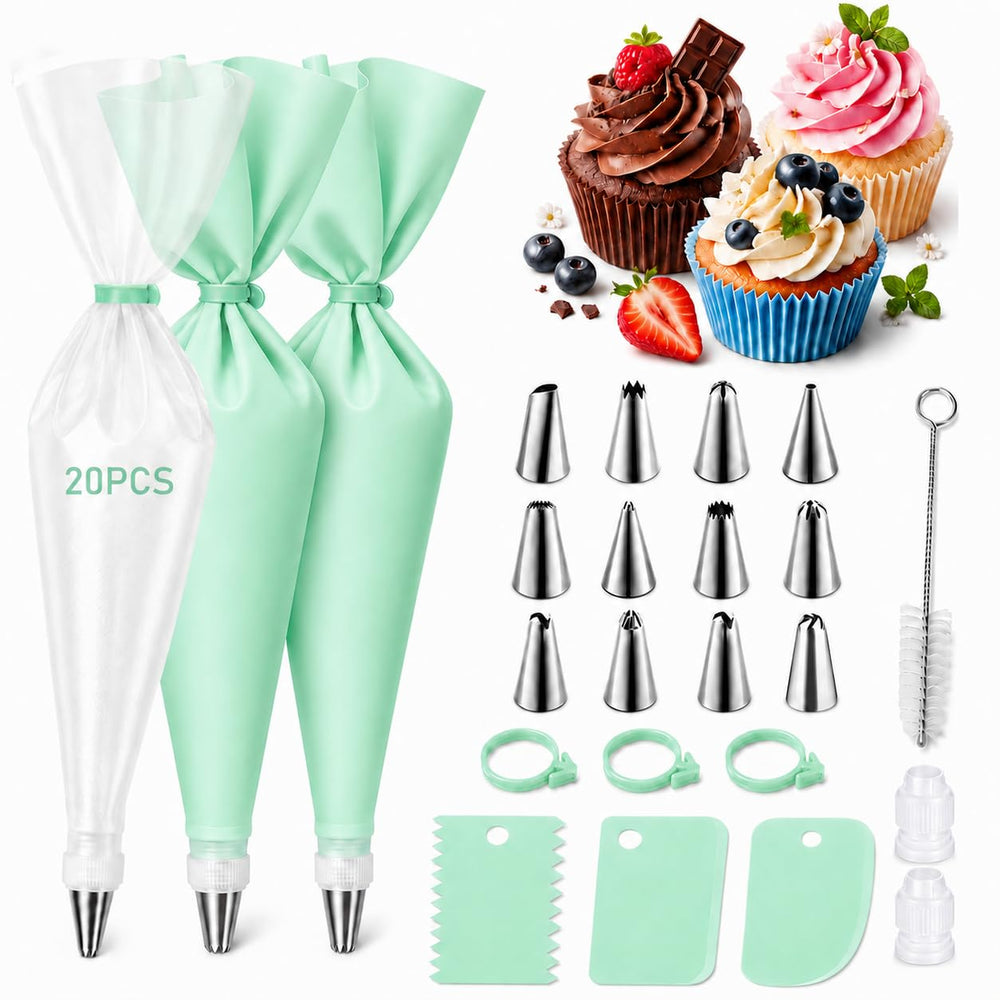 Spritzbeutel mit Tüllen 43 Stück, Spritztüllen Set aus Edelstahl, Wiederverwendbarer Silikon Spritzbeutel, Torten Zubehör für Cupcakes, Kuchen und Torten Dekorieren