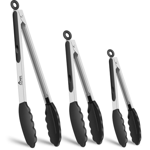HOTEC Premium-Küchenzange aus Edelstahl, mit Verriegelung, Kochzange mit Silikonspitze, 2er-Set, 22,9 cm und 30,5 cm lange Zangen