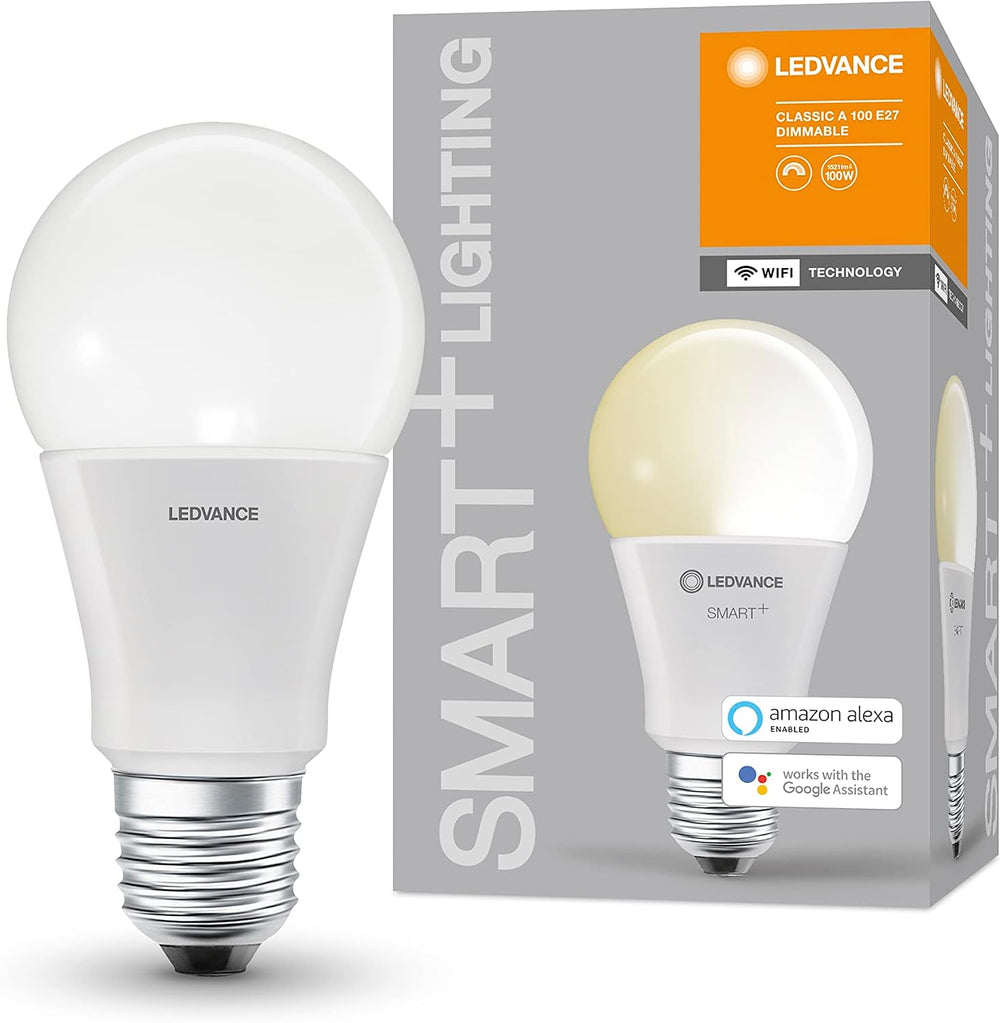 LEDVANCE Smarte LED-Lampe mit WiFi Technologie, Sockel E27, Dimmbar, Warmweiß (2700 K), ersetzt Glühlampen mit 100 W, SMART+ WiFi Classic Dimmable, 1er-Pack