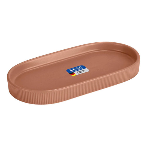 WENKO Ablage Mod. Fablo aus Keramik mit Rillenoptik, freistehend, Badezimmer-Organizer, Badablage, Schmuckschale, dekoratives Tablett für Badezimmer, Schlafzimmer, Wohnzimmer, Büro, schwarz matt