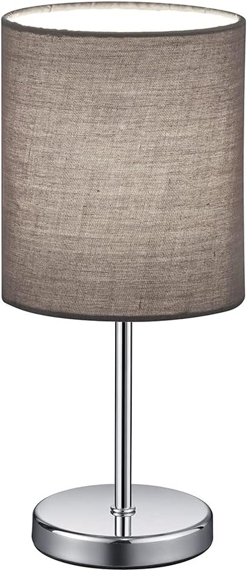 Reality Leuchten Tischleuchte Jerry R50491011, Metall Nickel matt, Stoffschirm Grau, exkl. 1x E14