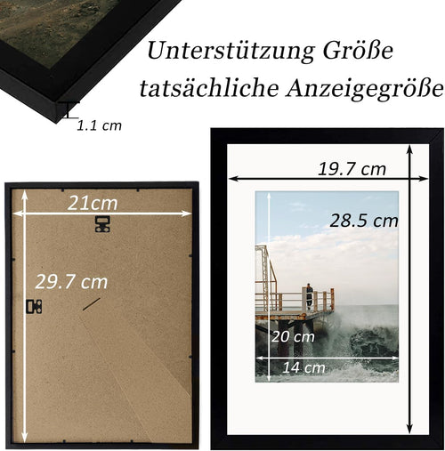 RUN HELIX Bilderrahmen A4 Schwarz – Bilderrahmen din a4 (21x29.7cm) mit bruchsicherem Acrylglas und Passepartout - Leichtgewicht für Poster, Bilder, Kinderzeichnungen, Diplome - Wand- & Tischmontage