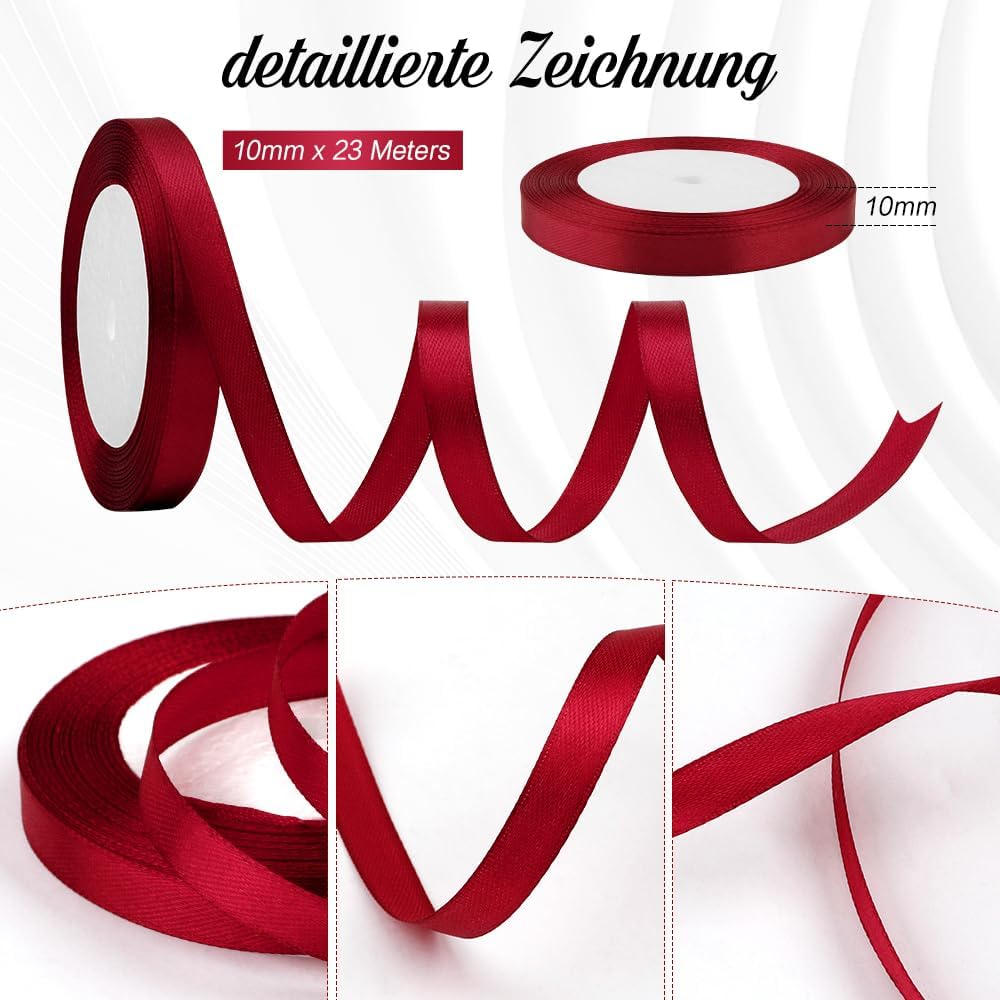 Geschenkband Rot 23 Meter 10mm Schleifenband Bordeaux Weinrot