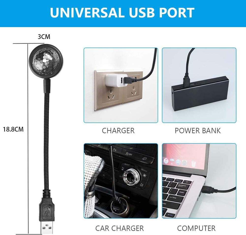 URAQT LED Auto Decke Starlight, USB-Nachtlicht 360° Rotierende Mini Discokugel Dachprojektor-Licht Flexible Innere Lampe für Party Abend Club Bar