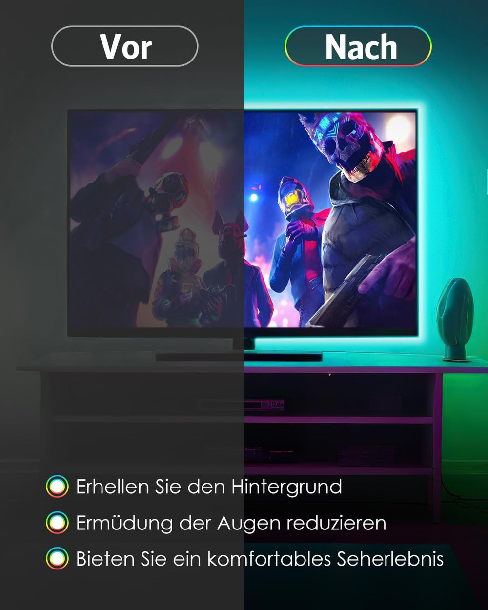 AMIR LED Streifen 1m, RGB LED Strip mit Fernbedienung, 18 Farbwechsel & 21 Modi LED Band Dimmbar, Selbstklebend Led Lichterkette Lichtband Leiste für Party, Gaming, Dekor, TV Hintergrundbeleuchtung