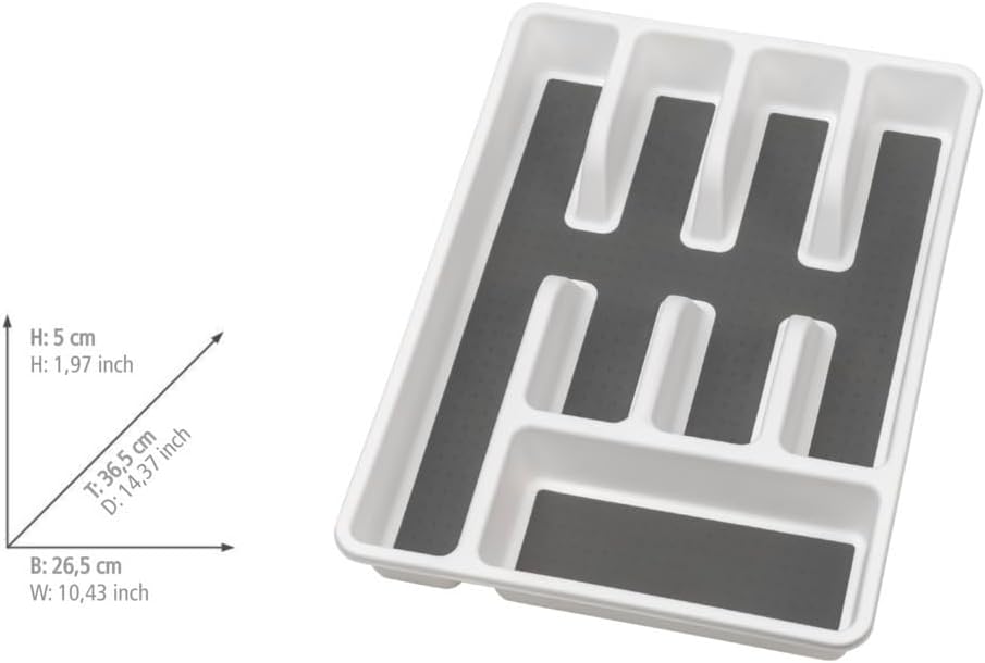 WENKO Besteckkasten Anti-Rutsch 5 Fächer, Besteckeinsatz für Schubladen, 5 x 36.5 x 26.5 cm Weiß
