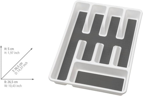 WENKO Besteckkasten Anti-Rutsch 5 Fächer, Besteckeinsatz für Schubladen, 5 x 36.5 x 26.5 cm Weiß