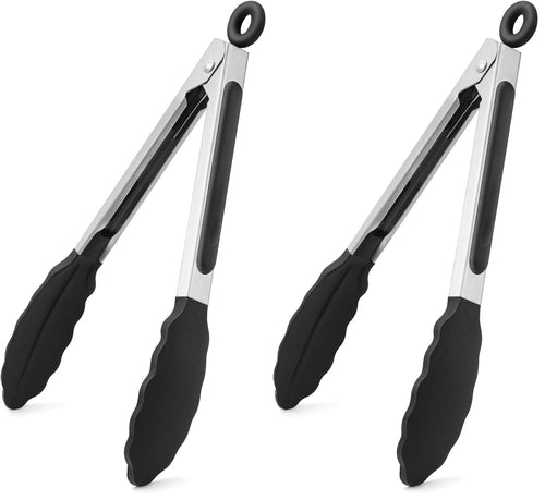 WISYOK 18cm Mini Grillzange, Edelstahl-Silikonspitze, Hitzebeständig