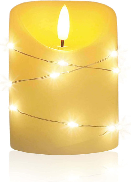 LED Echtwachskerze mit Lichterkette, 10 cm, creme