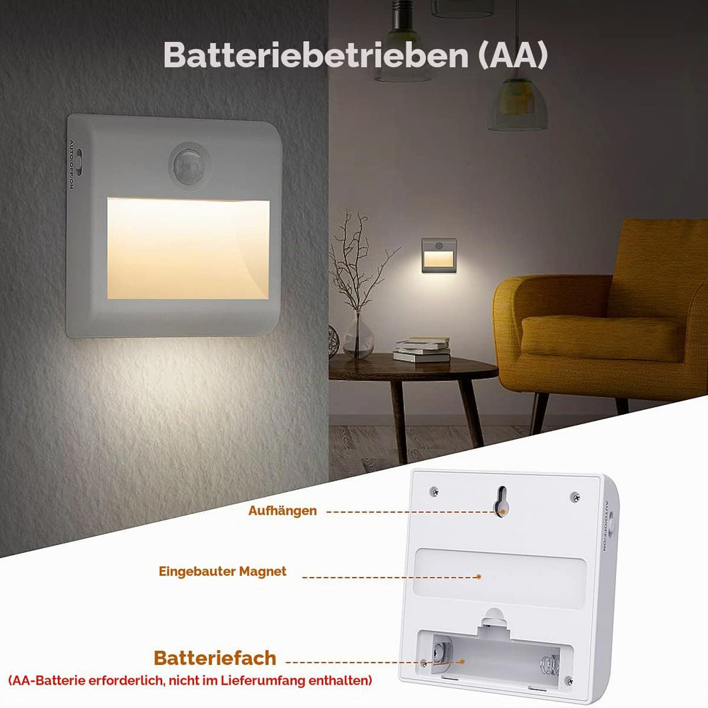 Nachtlicht mit Bewegungsmelder Batteriebetrieben, 2 Stück LED Nachtlicht