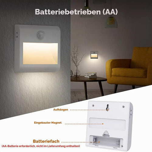Nachtlicht mit Bewegungsmelder Batteriebetrieben, 2 Stück LED Nachtlicht