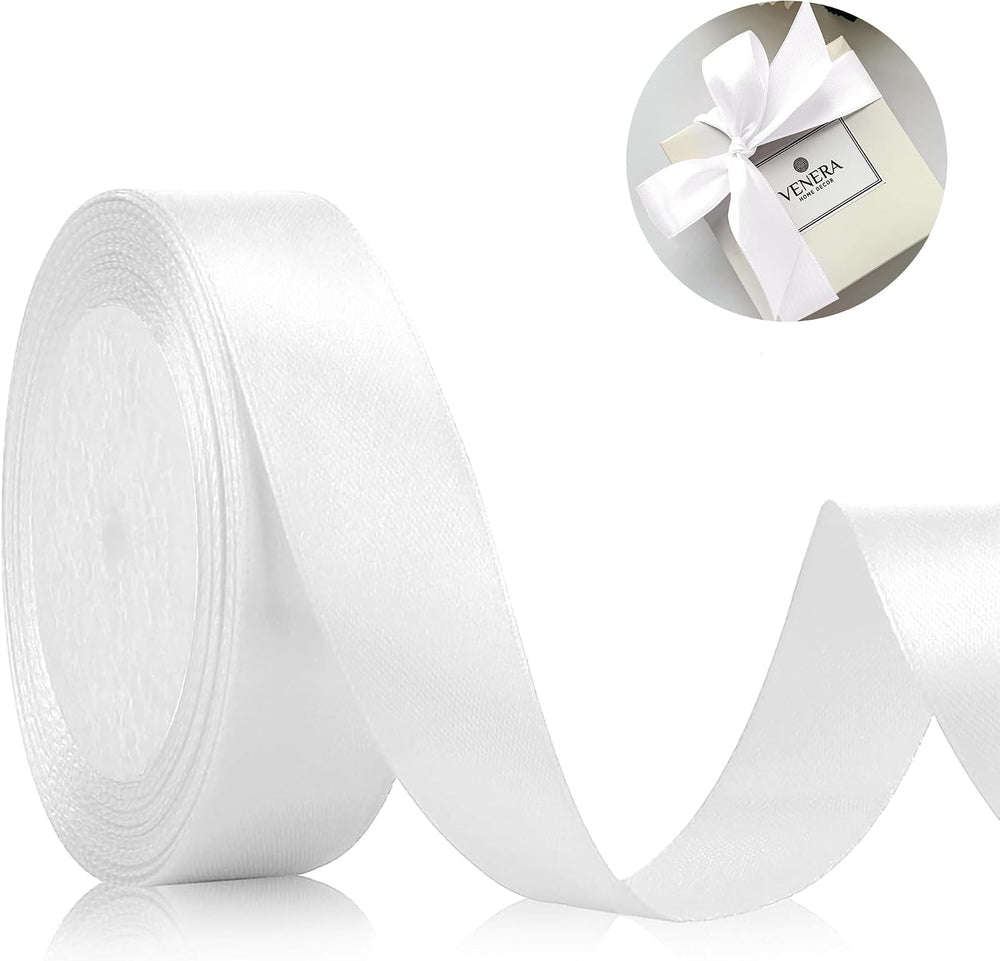 Geschenkband Satinband 22 m x 20 mm Weiß für Geschenkverpackung & Hochzeit