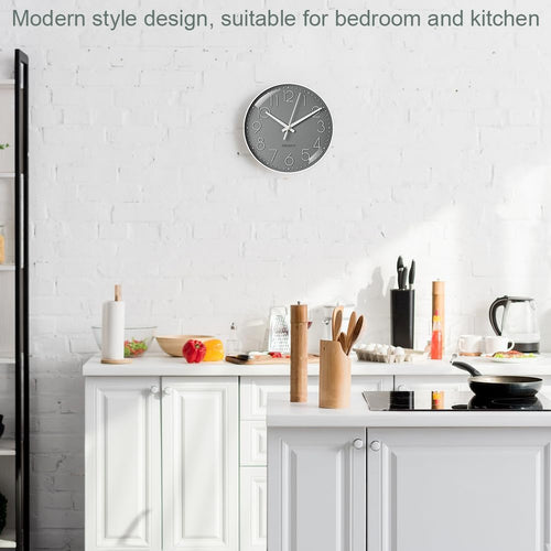 Aolso Wanduhr, geräuschlos und tickt Nicht, Batteriebetriebene runde Wanduhr, Digitale Wwanduhr, modernes Quarz-Design, für Wohnzimmer, Büro, Küche oder Kinderzimmer (Grau, 20CM)
