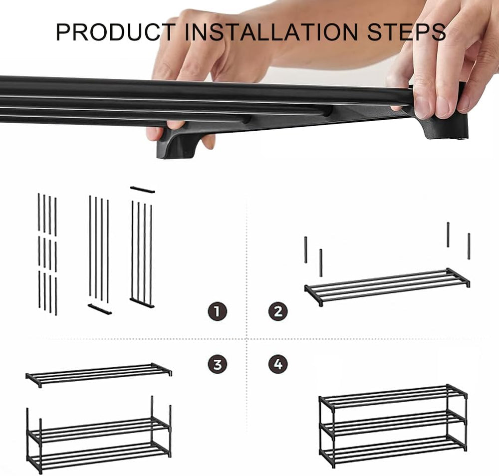 2-Stöckiges Schuhregal Klein, Schlank Mit Anti-Rost-Beschichtung, Geeignet für Schlafsaal, Miethaus, Balkon, Stapelbar Und Schmal (Schwarz, 2