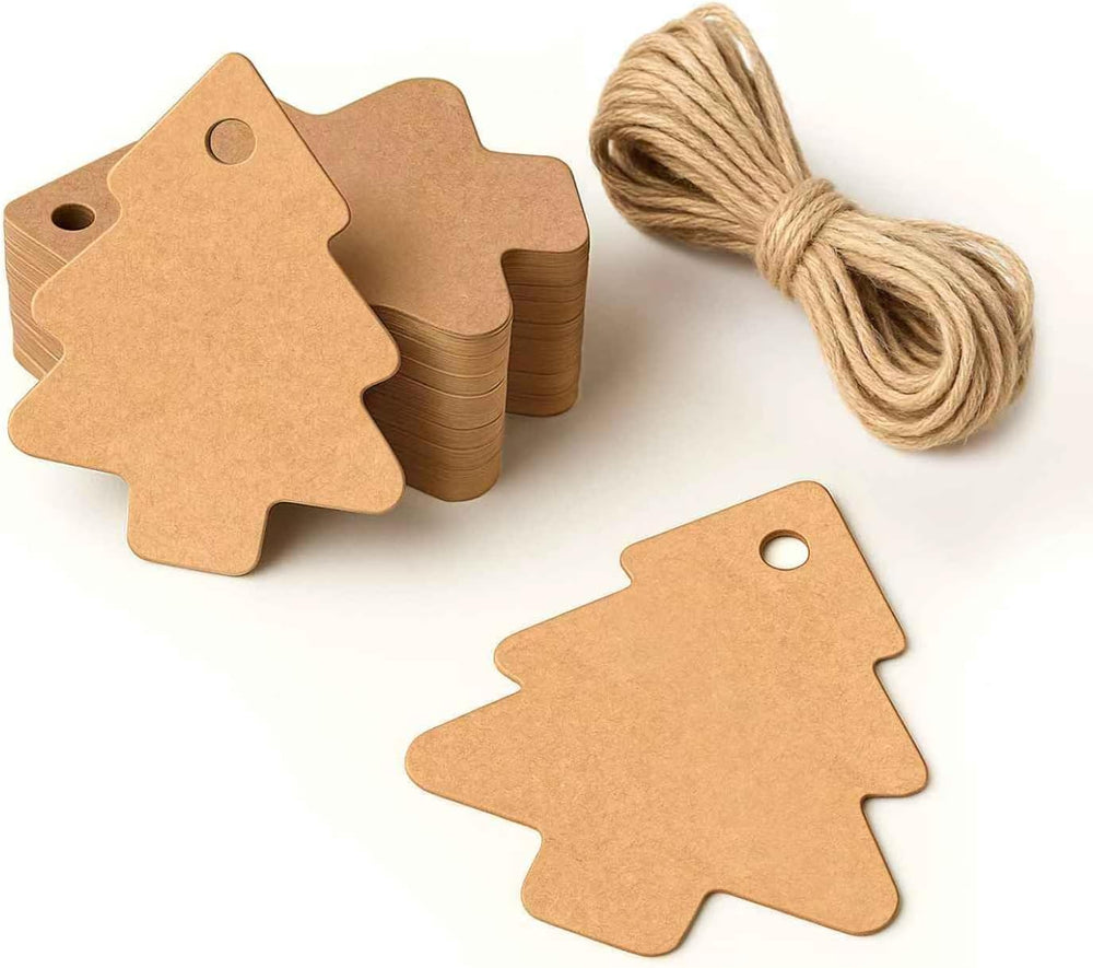 Geschenkanhänger 50 Stück Blanko Braune Papieranhänger mit Schnur 6x 5 cm für Hochzeitsgeschenke Geburtstag Weihnachten [ Weihnachtsbaum ]