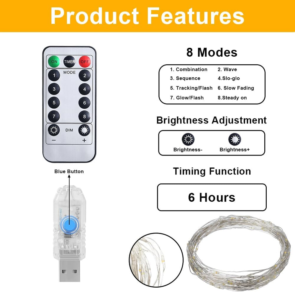 Vicloon LED Lichterkette USB, 2 Stück DIY kleine Lichterketten mit Fernbedienung,10m 100LED 8 Modi und Timer,LED Mini Lichterkette für Weihnachten, Schlafzimmer, Party,Hochzeit,Garten