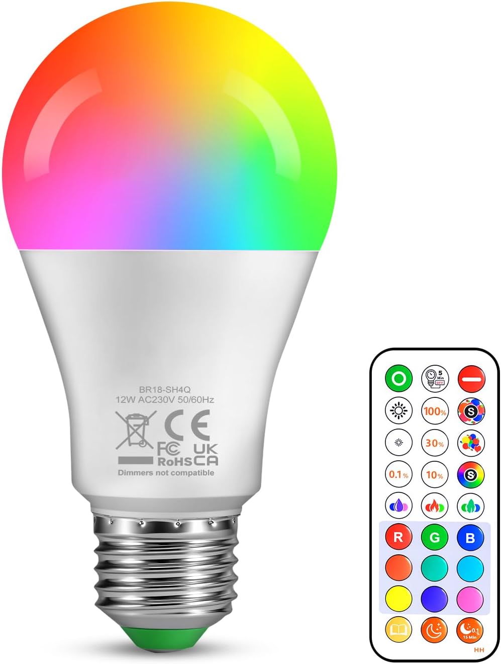 E27 LED Glühbirne – 12W RGB Lampen Farbwechsel Glühbirne mit Fernbedienung 1100 Lumen, Edison E27 Mit Nachtlicht Neutrales Licht 4000K Schraubbirne für Schlafzimmer und Wohnzimmer