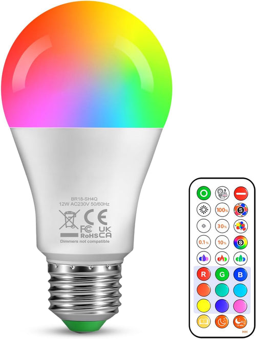 RGB LED Glühbirne E27 mit Fernbedienung, 12 W