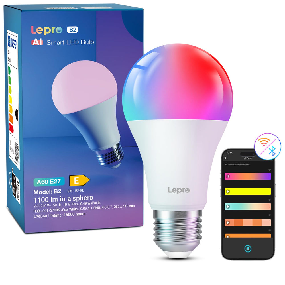 Lepro AI Smart Glühbirne B1, E27, 8,5W, 806lm, dimmbar, RGB+CCT