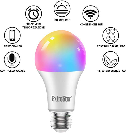 EXTRASTAR LED E27 WLAN-Intelligentes-Birne, 10 W, 1000 LM und 16 Millionen Farben, kompatibel mit Alexa, Google Home 2er-pack