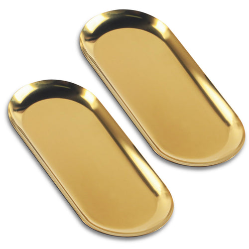 2 STK Tablett Gold, Serviertablett, Goldene Dekotablett,23x9,5 cm