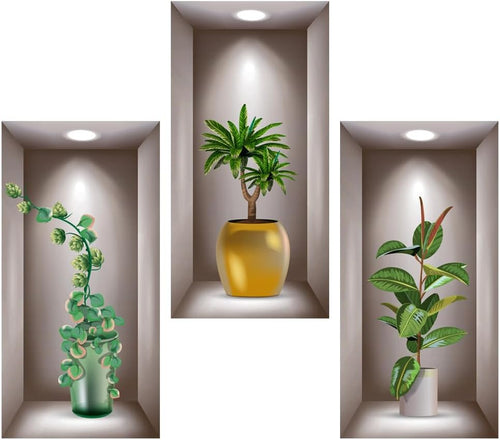 Wandtattoo Vase mit Pflanzen 3D 3 Stück