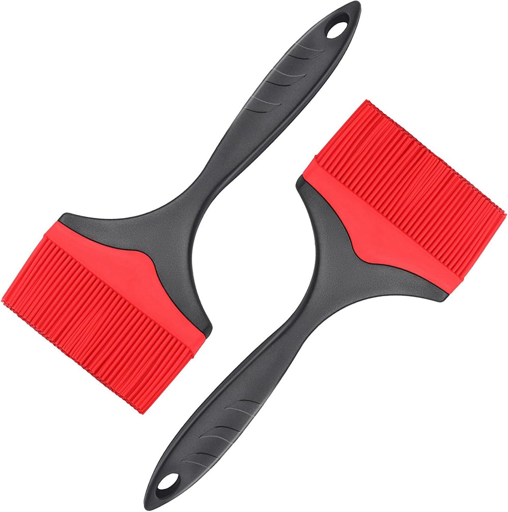 Großer Silikon-Backpinsel – Silikon-Backpinsel zum Grillen, hitzebeständige Pinsel, zum Verteilen von Öl, Butter, Soße zum Kochen, Backen, Grillen, 10 cm, extra breiter Grillpinsel (Rot 2)