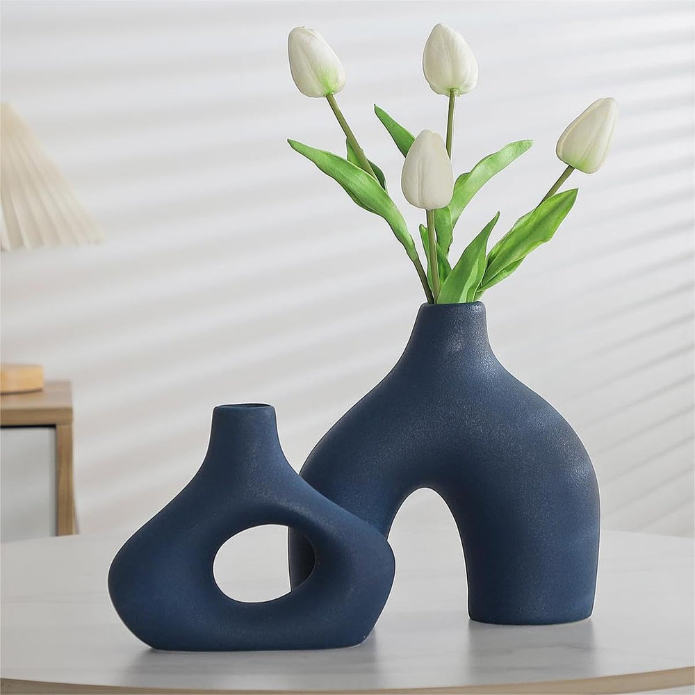 CEMABT Beige Keramikvase 2er-Set Doppelberg vasen für Moderne Boho Nordic Minimalismus-Stil Dekoration -vasen für Wohnzimmer, Hochzeit, Abendessen Tisch, Party, Büro und Schlafzimmer