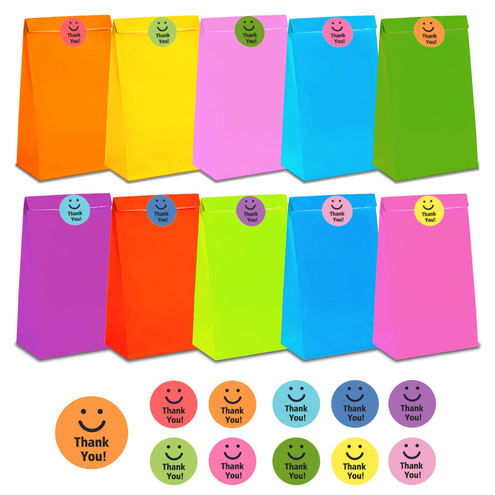 Papiertüten Bonbon Geschenktüten, 20 Stück Bunte Kraftpapier Goodies Geschenktüten mit 20 Stickern zum Verpacken von Geschenken, DIY, Hochzeit, Kindergeburtstag, Weihnachten Osterfeiern