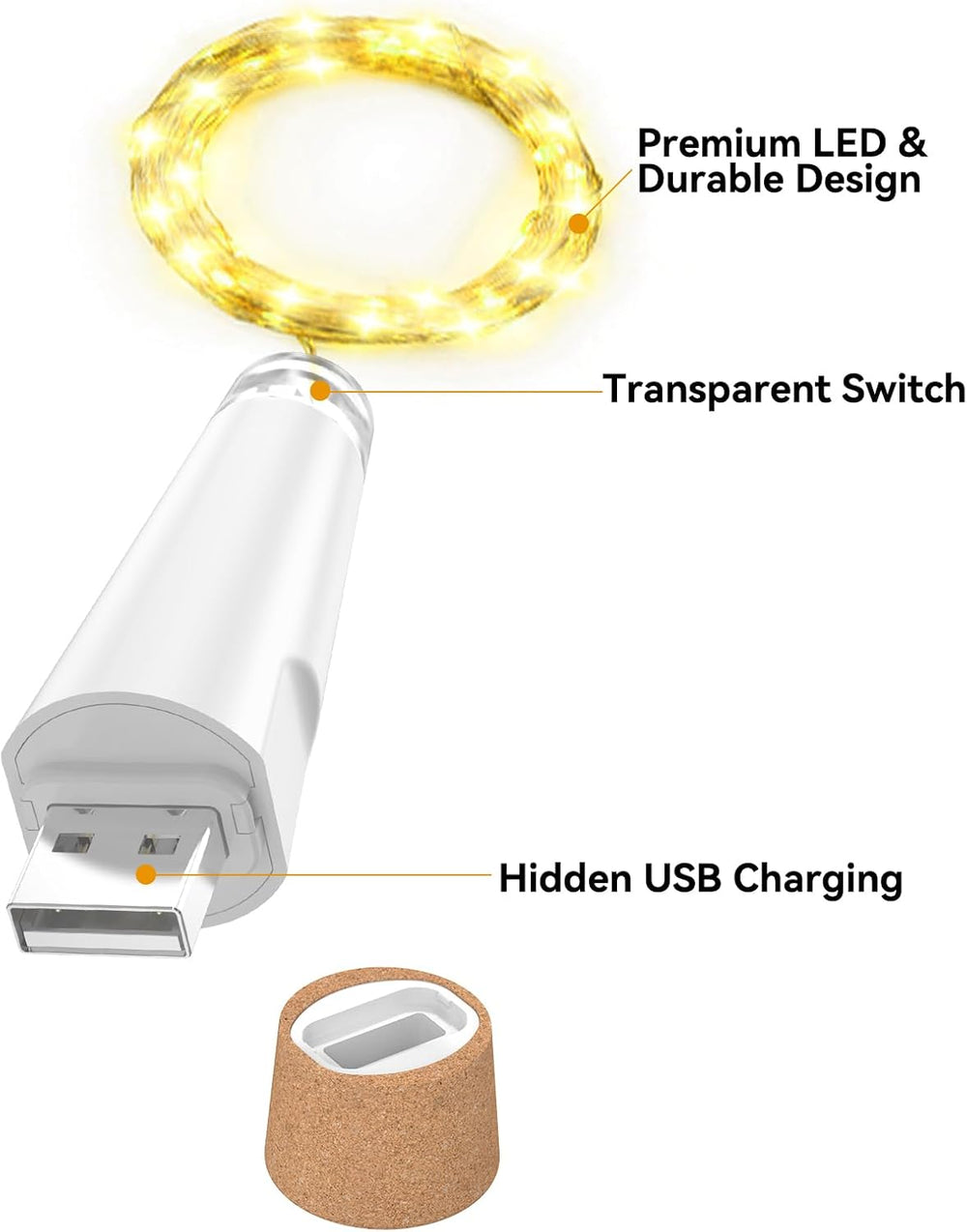 Lichterkette, USB Wiederaufladbare Weinflaschenlichter mit Korken, 2024 Version USB Lichterkette für Party Weihnachten