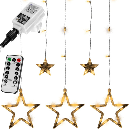 VOLTRONIC LED Lichtervorhang, innen und außen, IP44, Modell- und Farbwahl, 5 Sterne 61 LEDs, warmweiß, Fernbedienung