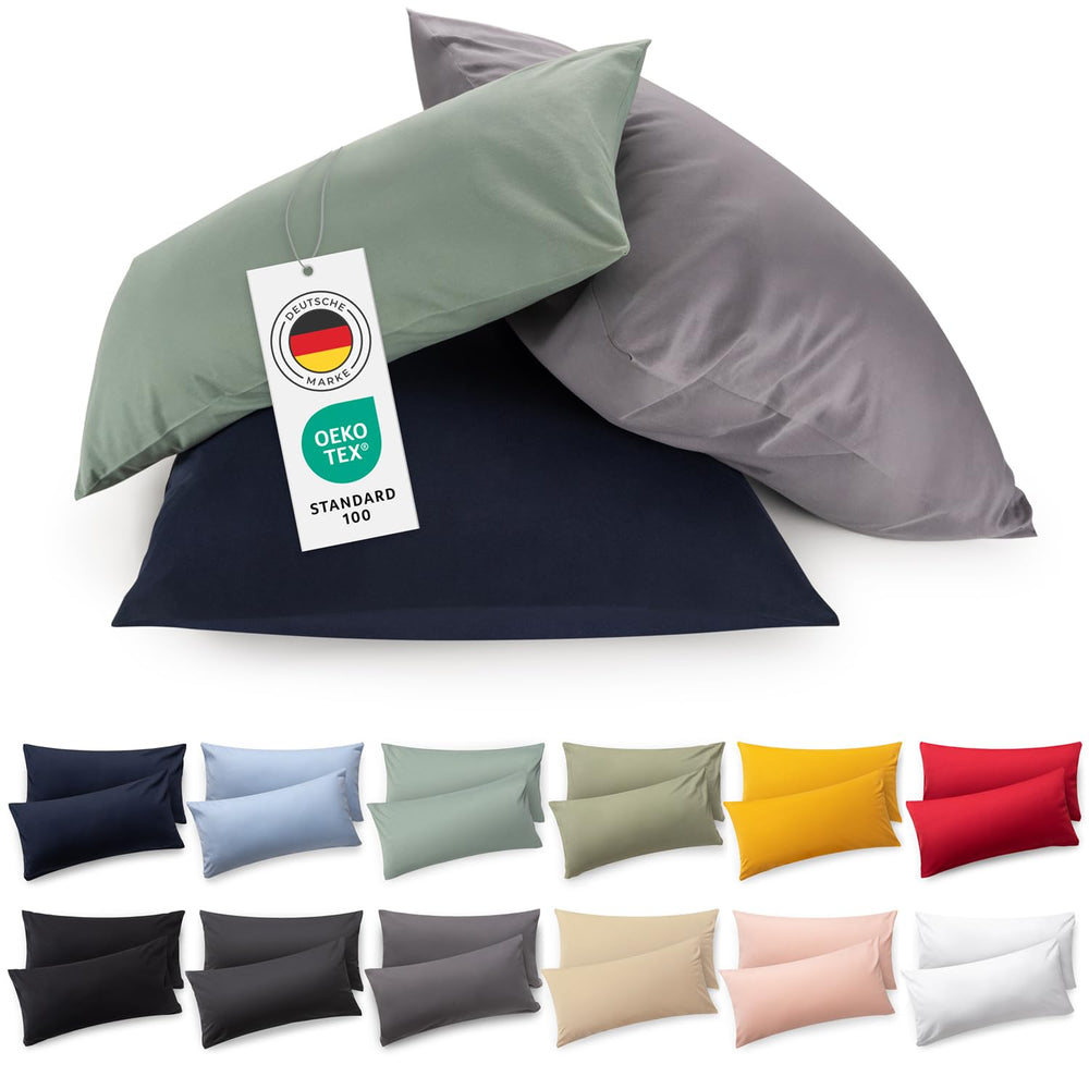 Blumtal Kissenbezug 40x40 cm (2er Set Kissenbezüge) - Grau - 100% Baumwoll-Jersey, Oeko-Tex Zertifiziert, Kissenhülle 40x40 - Jersey Kopfkissenbezug für Kissen 40x40 cm mit Reißverschluss