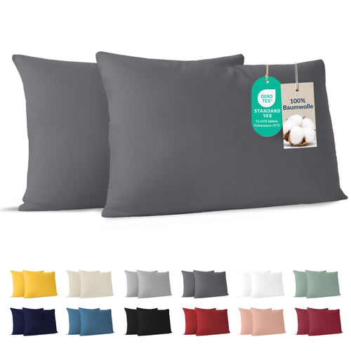 Dreamzie - Kissenbezug 40x40cm - 2er Set - 100% Baumwolle - Anthrazit