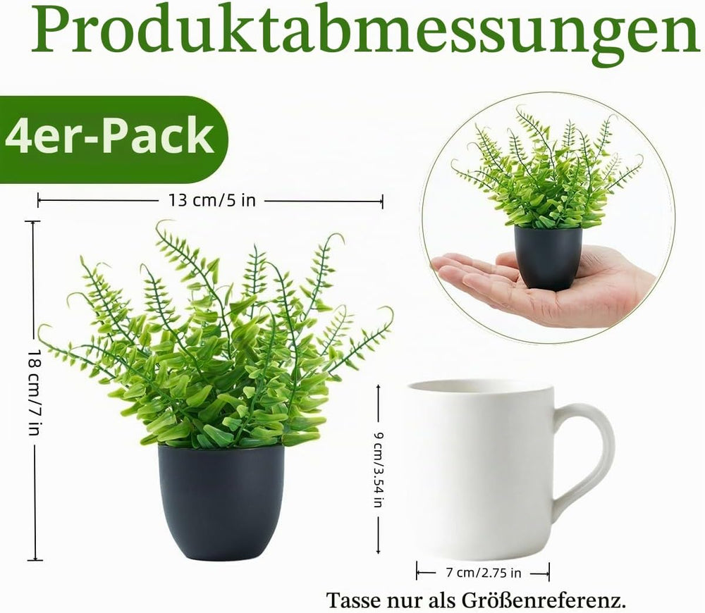 Laelfe Künstliche Pflanzen Klein im Topf 4 Stück für Tisch und Fensterbank