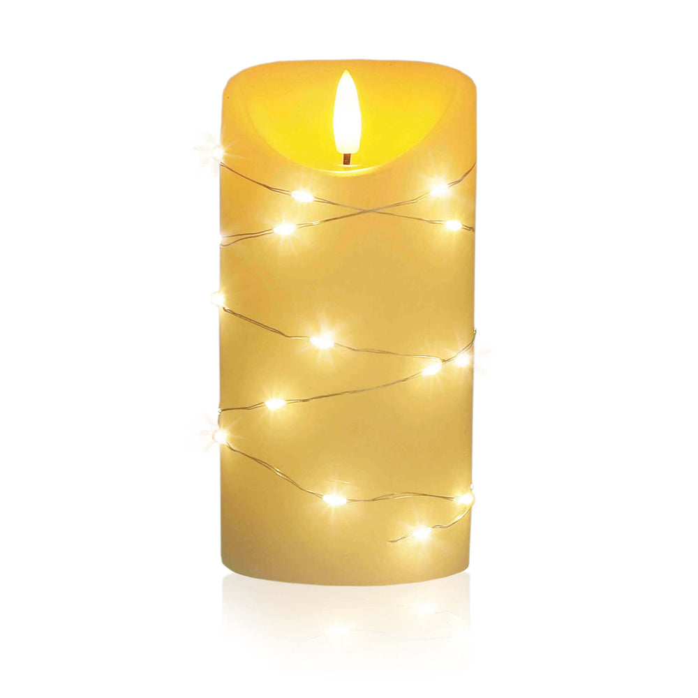 LED Universum - LED Kerze Cynthia 10cm, Echtwachskerze umwickelt mit einer LED Lichterkette, cremefarben, warmweißes Licht, 5h Timer, Batteriebetrieben: 2x AA (nicht inklusive) (Cynthia 10 cm)