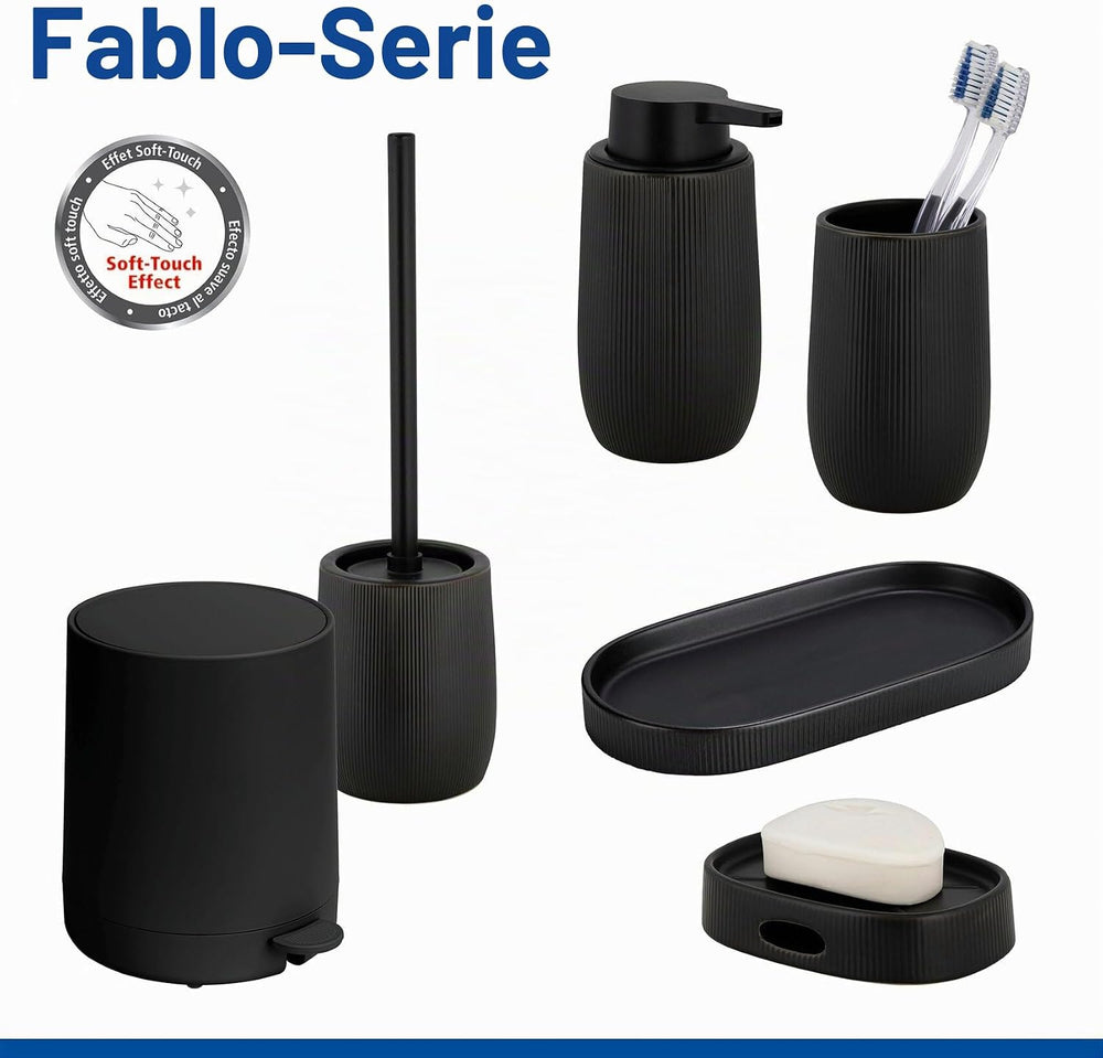 WENKO Ablage Mod. Fablo aus Keramik mit Rillenoptik, freistehend, Badezimmer-Organizer, Badablage, Schmuckschale, dekoratives Tablett für Badezimmer, Schlafzimmer, Wohnzimmer, Büro, schwarz matt