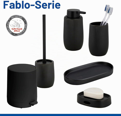 WENKO Ablage Mod. Fablo aus Keramik mit Rillenoptik, freistehend, Badezimmer-Organizer, Badablage, Schmuckschale, dekoratives Tablett für Badezimmer, Schlafzimmer, Wohnzimmer, Büro, schwarz matt