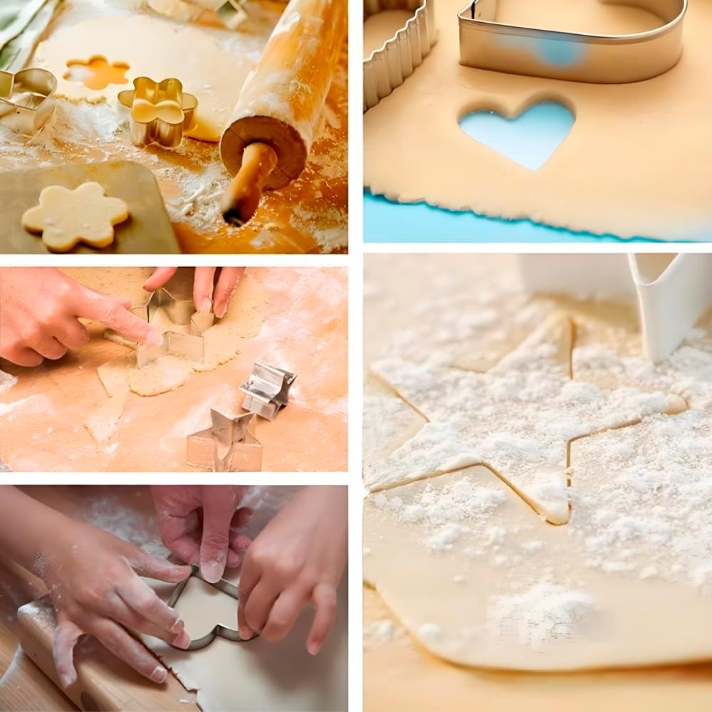 Ausstechformen Set 12 Stück Keksausstecher Edelstahl Ausstecher, Herz, Blume, Rund, Sternform Ausstechform für Keks Fondant Plätzchen