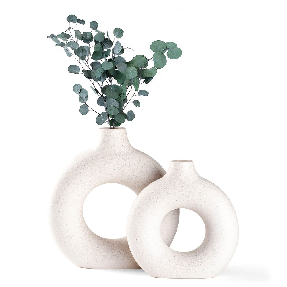 CEMABT Vasen für Pampasgras, handgemachte Vase, getrocknete Blumen, Keramik, Weiß, Handwerkliche Ornamente für die Dekoration des Bürohauses, Vasenset (S, Beige)
