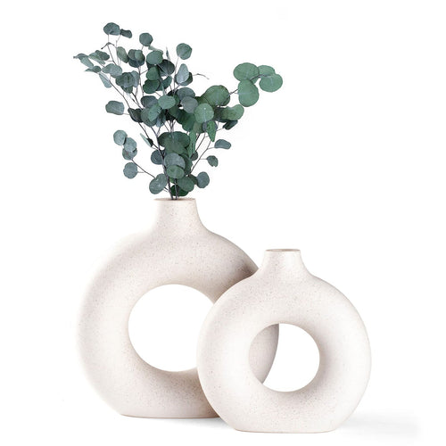 CEMABT Vasen für Pampasgras, handgemachte Vase, getrocknete Blumen, Keramik, Weiß, Handwerkliche Ornamente für die Dekoration des Bürohauses, Vasenset (S, Beige)